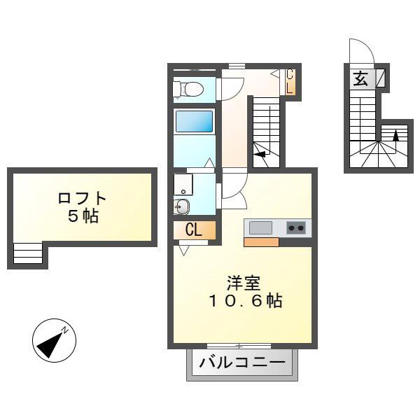 フラナテラス(ワンルーム/2階)の間取り写真