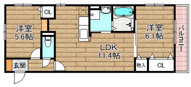 HILL COURT 水無瀬(2LDK/3階)の間取り写真