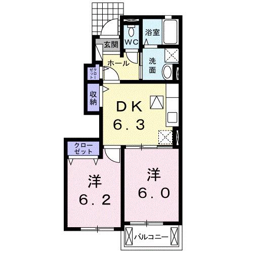 グランド ソレイユ 2DK(2DK/1階)の間取り写真