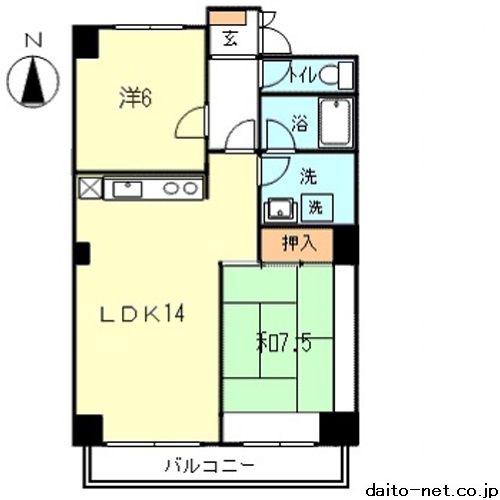 グランバトーM(2LDK/4階)の間取り写真