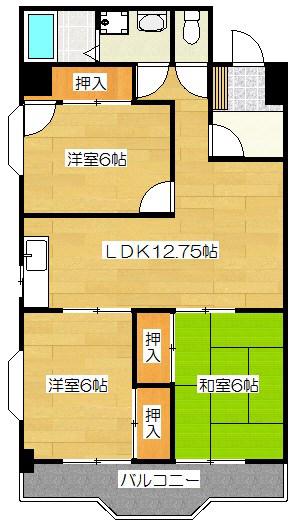 武石ハイツ(3LDK/8階)の間取り写真