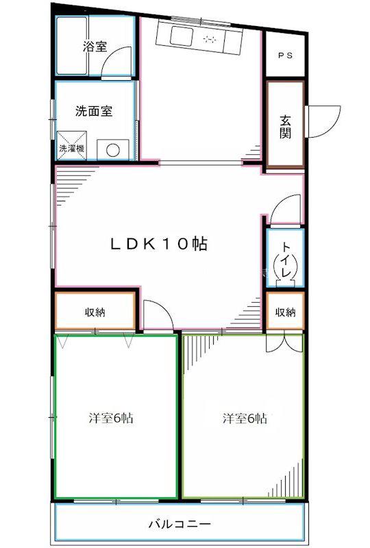 パークアベニュー本町(2LDK/2階)の間取り写真