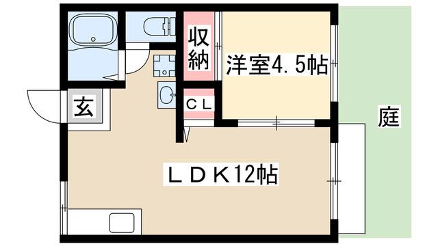 アルス極楽B棟(1LDK/1階)の間取り写真