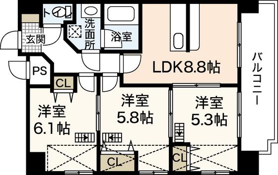 グランドポレストーネ大手町弐番館(2SLDK/9階)の間取り写真