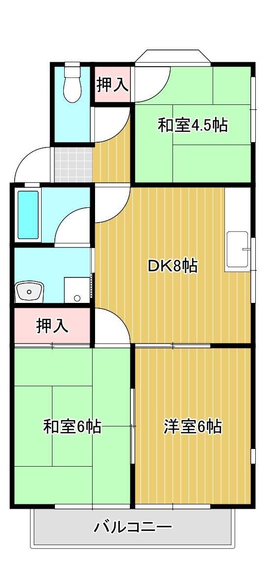 ガーデンハイツ本郷(3DK/2階)の間取り写真