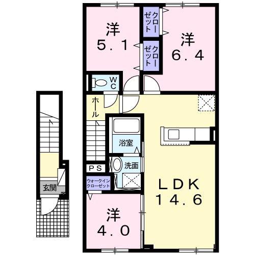 グレイス上野幌D(3LDK/2階)の間取り写真