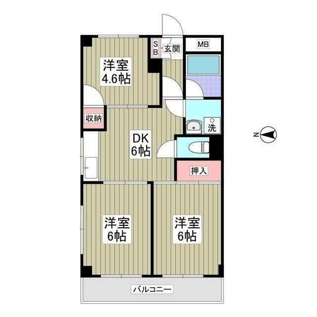 ニューオカダパールマンション(3DK/2階)の間取り写真
