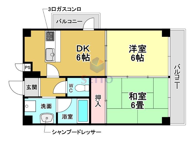 アートコート(2DK/3階)の間取り写真