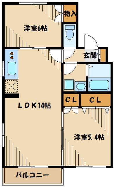 パレット妻田(2LDK/1階)の間取り写真