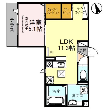 RAYMAISON住吉大社(1LDK/1階)の間取り写真