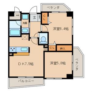 サンシティ名西通(2DK/2階)の間取り写真
