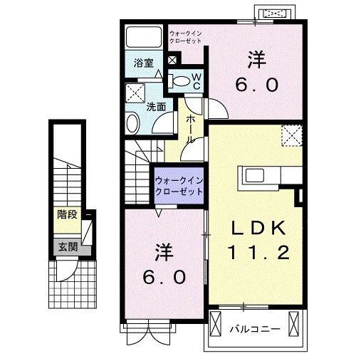 ラフィネ ヌフ(2LDK/2階)の間取り写真