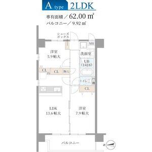 清きよら西大寺・南町(2LDK/5階)の間取り写真