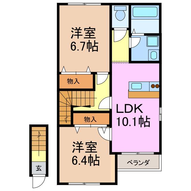 フィオーレII(2LDK/2階)の間取り写真