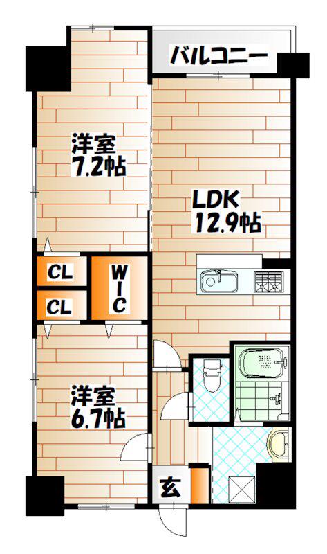 足原1丁目マンション(2LDK/13階)の間取り写真