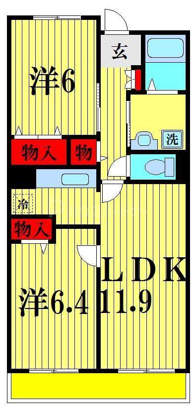 サンヒルズS(2LDK/2階)の間取り写真
