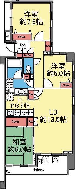 コートヒルズ横濱山手イーストヒル(3LDK/3階)の間取り写真