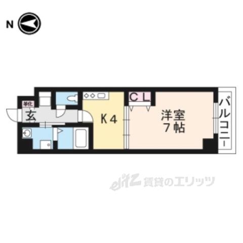 イクスコート大津駅前(1DK/15階)の間取り写真