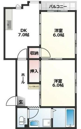 ベルセゾンK(2DK/3階)の間取り写真