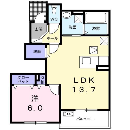 ティエード(1LDK/1階)の間取り写真
