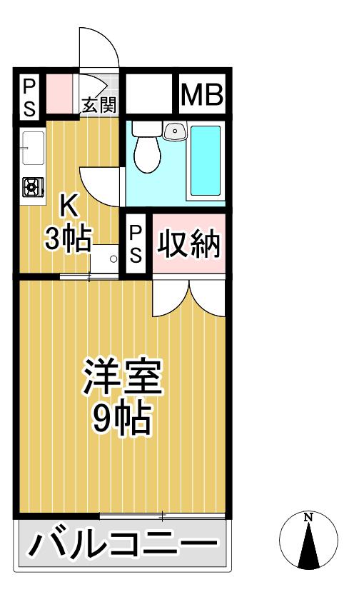 エクシード高木瀬(1K/3階)の間取り写真