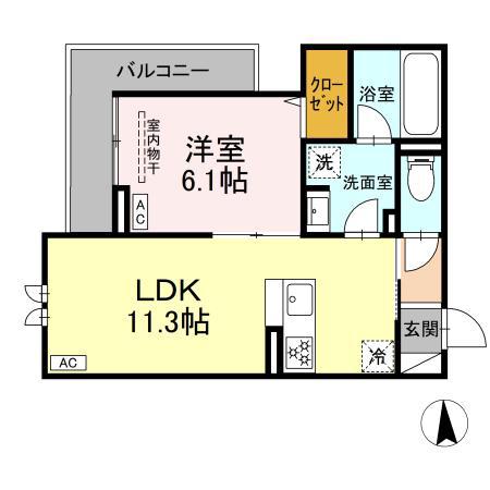 エリシア泉町(1LDK/3階)の間取り写真