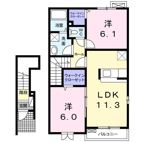 フォレストA(2LDK/2階)の間取り写真
