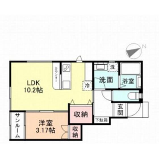 ル・アンジュ長江 A棟(1LDK/1階)の間取り写真