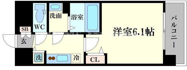 プレサンス南森町駅前(1K/6階)の間取り写真
