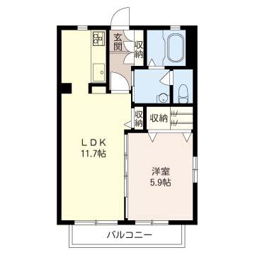 シャルドネB(1LDK/2階)の間取り写真