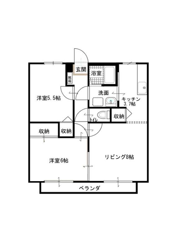 ルミナス古川(2LDK/2階)の間取り写真