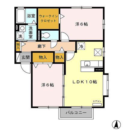 グリーンコート城南 F(2LDK/1階)の間取り写真