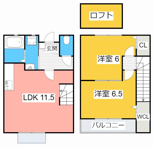 デュープレックス平子II(2LDK/1階)の間取り写真