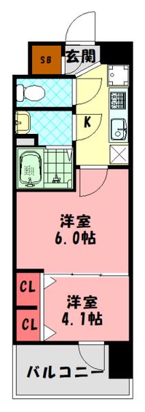 ラグゼナ門真(2K/13階)の間取り写真