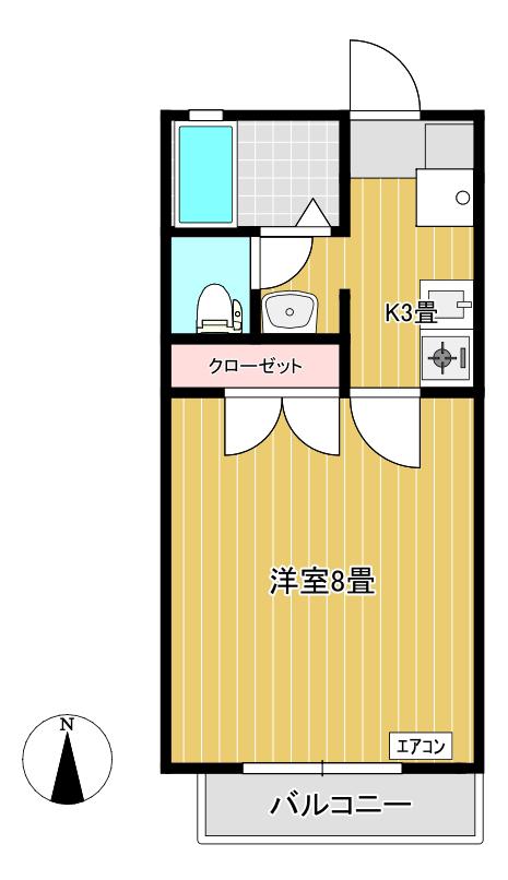 アズヴェール林間(1K/2階)の間取り写真