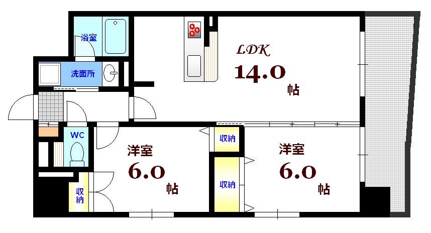 ウイング宝町サード(2LDK/8階)の間取り写真
