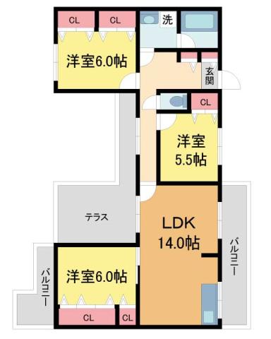 グランドメゾン西宮名塩2番館(3LDK/4階)の間取り写真