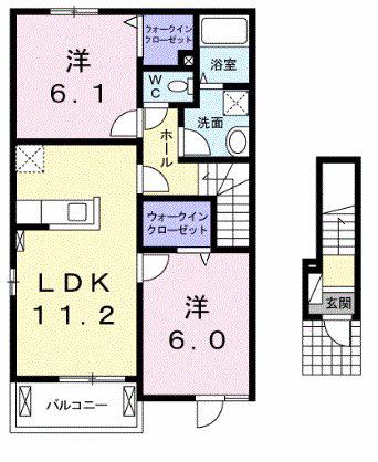 ブルメリア.イサB(2LDK/2階)の間取り写真