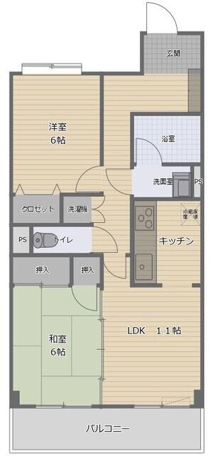 小松日の出ビル(2LDK/2階)の間取り写真