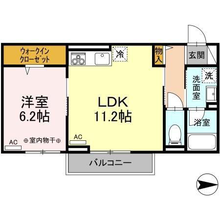 D-ROOM上高間木(1LDK/2階)の間取り写真