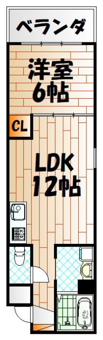 エルザビル香春口45(1LDK/6階)の間取り写真