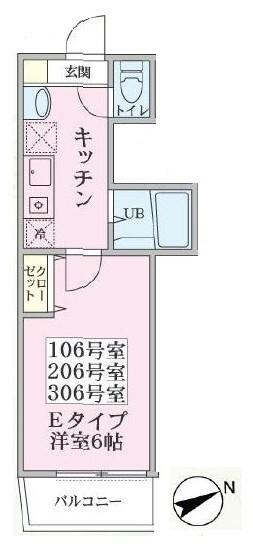 グリーンリーフ鴨居(1K/1階)の間取り写真