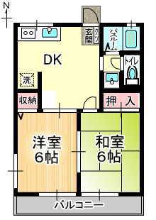 エルフォーレストII(2DK/2階)の間取り写真