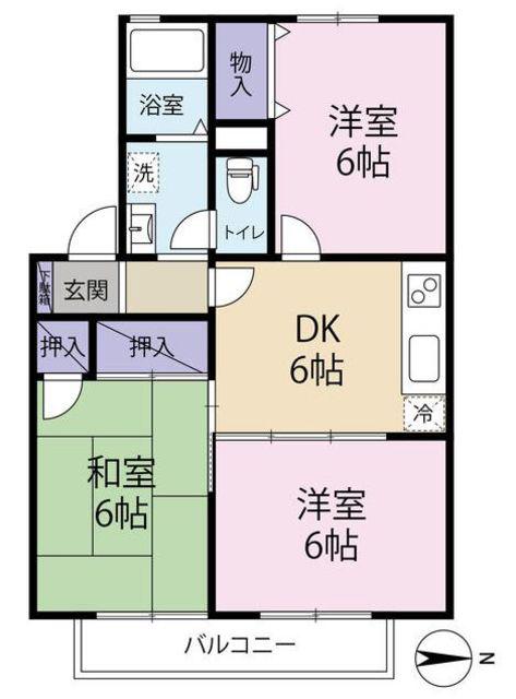 オークス(3DK/2階)の間取り写真
