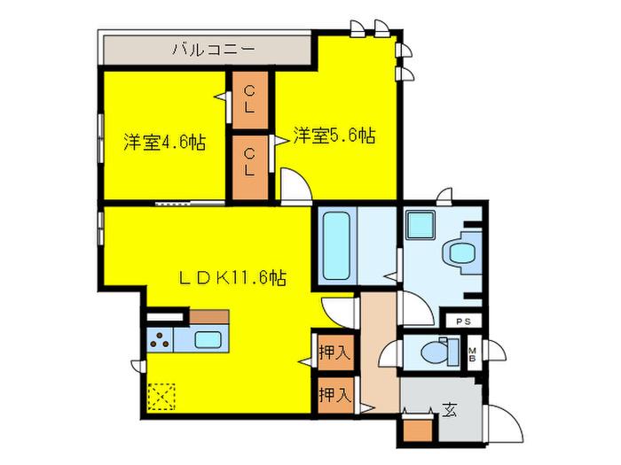 ヴィア・ラッテア(2LDK/2階)の間取り写真