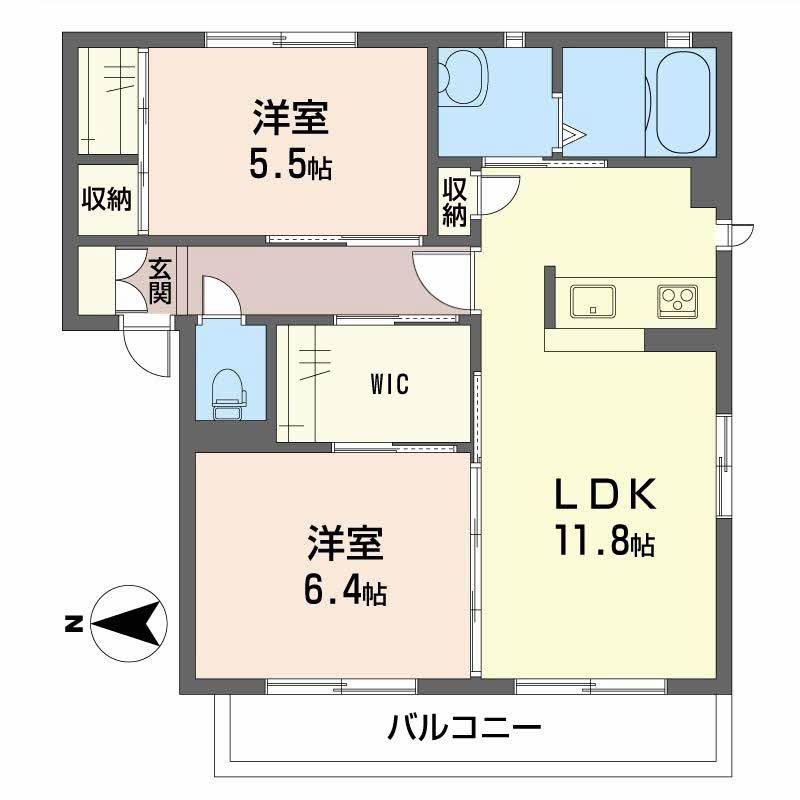 シャーメゾン爽(2LDK/2階)の間取り写真