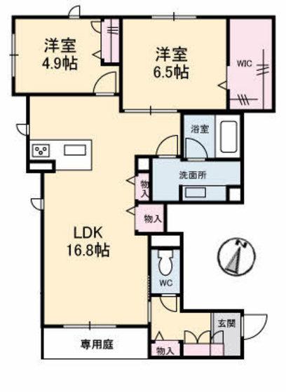 フルール D(2LDK/1階)の間取り写真