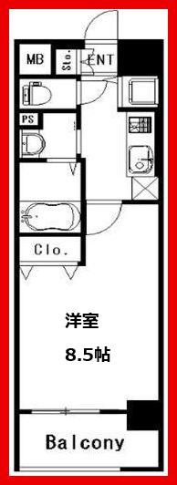 ウェーブ谷在家(1K/4階)の間取り写真
