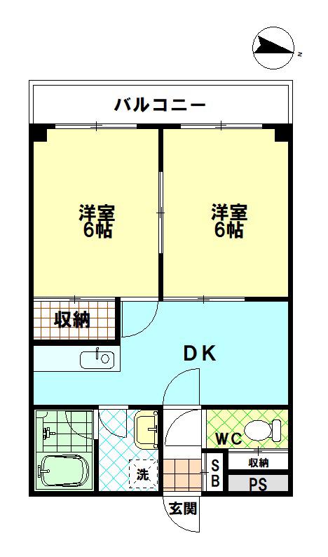 テラスパウロニア(2DK/4階)の間取り写真