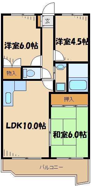 グランディオス関谷(3LDK/2階)の間取り写真